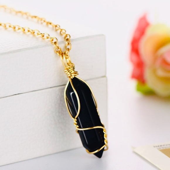 Stone Necklace with Gold Chain - Picture 4 of 7